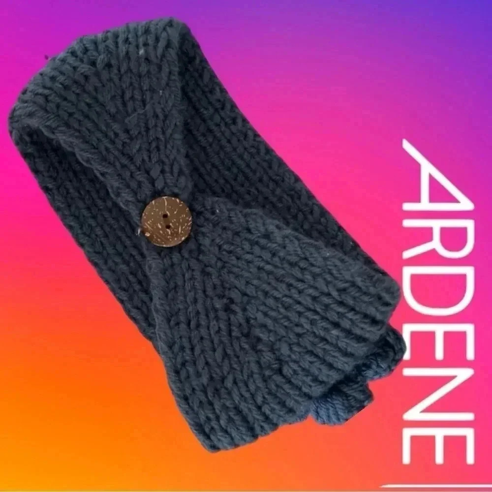 🆕ARDENE Navy Head and Ear warmer with bottom  and flower detail - Picture 5 of 7